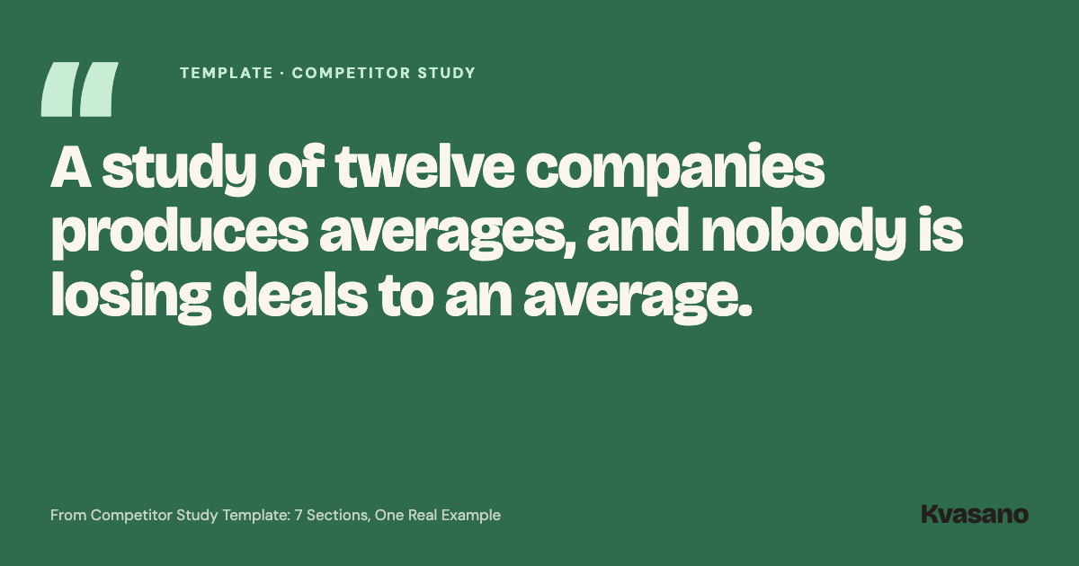 Quote from the article: A study of twelve companies produces averages, and nobody is losing deals to an average.