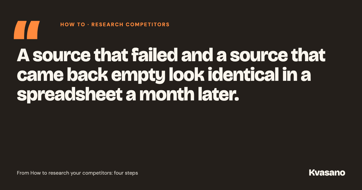 Quote from the article: A source that failed and a source that came back empty look identical in a spreadsheet a month later.