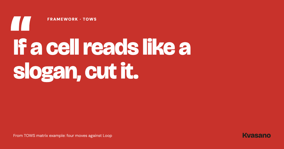 Quote from the article: If a cell reads like a slogan, cut it.